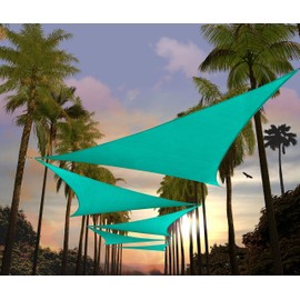 Amgo 10' x 10' x 10' Turquoise Triangle Sun Shade Sail UPF50+ Canopy Awning AGSLT, 95% UV Blockage, Water & Air Permeable, 200GSM Heavy Duty Commercial and Residential (We Make Custom Sizes)