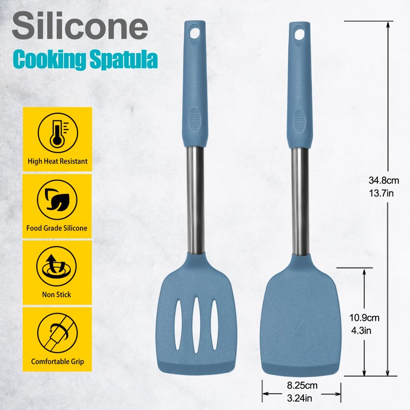 2 Pack Spatulas, Solid & Slotted Silicone Spatula Set, Stainless