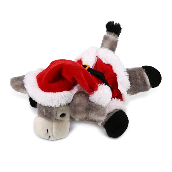 DolliBu Santa Lying Grey Donkey Stuffed Animal Plush Toy - Super Soft Wild Animal Dress Up with Red Santa Claus Outfit, Cute Wildlife Gift, Holiday with Name Personalization - 9 Inches