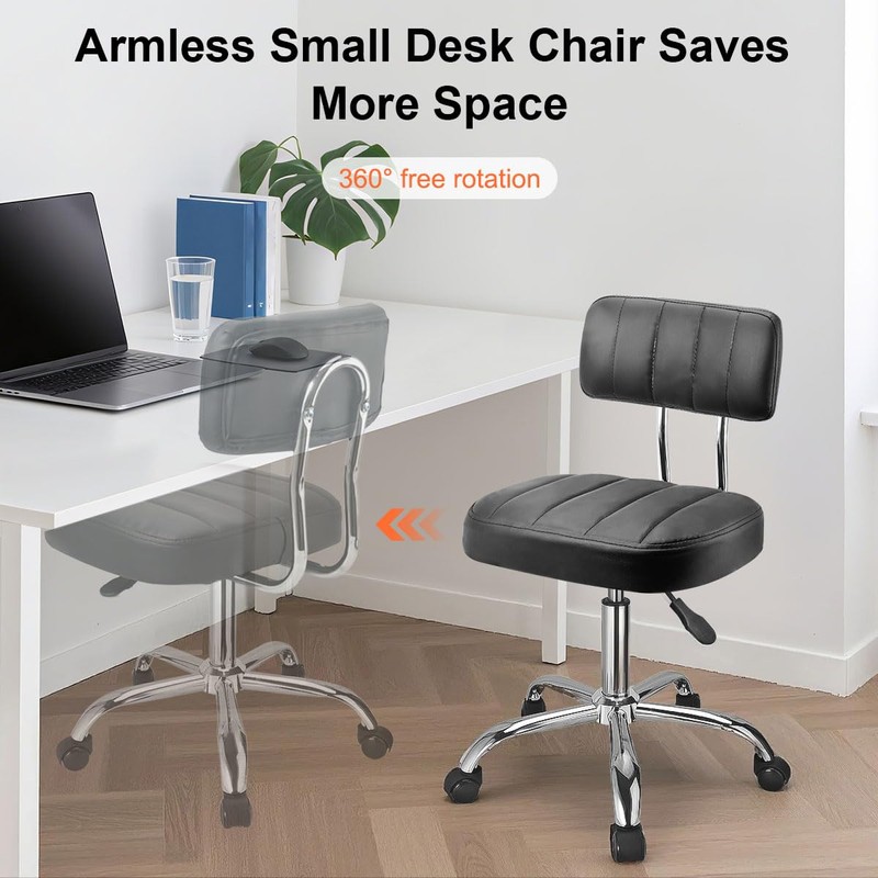 JOSTZHXIN Office Desk Chair with Wheels, Rolling Stool with Backrest