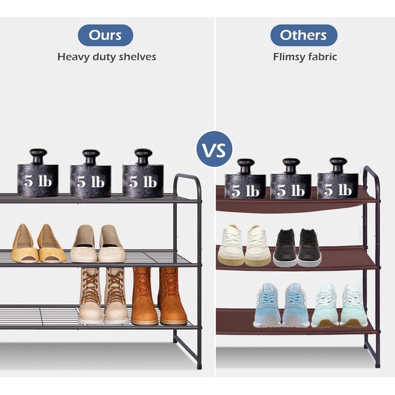 KEETDY Long 3 Tier Shoe Rack for Closet Wide Shoe