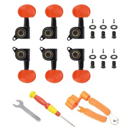 Unxuey 6PCS 3R3L Enclosed Tuning Pegs Tuners Machine Heads for Epiphone Les Paul Electric Guitar or Acoustic Classical Guitar Orange Black,Gear Visible