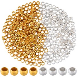 SOFPLATE 1 Box 2000Pcs 3mm Crimp Bead Metal Round Crimp Beads Spacer Stoppers Beads Clamp Ends Gold Silver Rondelle Crimper Bead for Jewelry Making Supplies Crimping Beads DIY Bracelet Earring Crafts