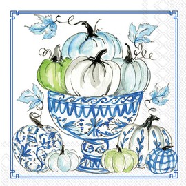 IHR Ideal Home Range Cocktail Napkins Disposable 3-Ply Paper Beverage Napkins, 5" x 5", Chinoiserie Pumpkins, 20 Count