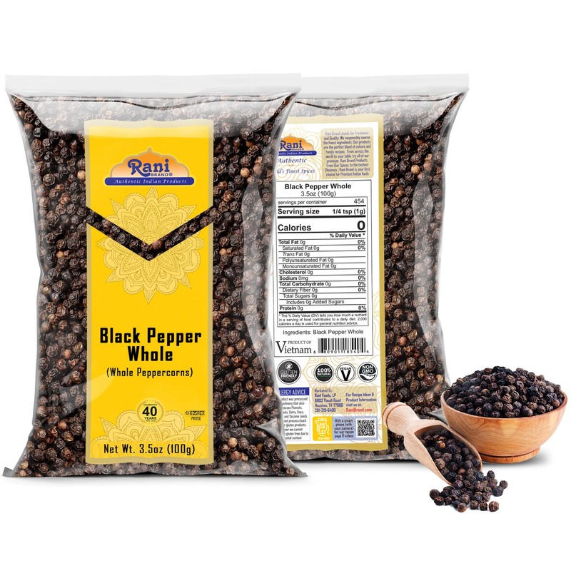 Rani Black Pepper Whole (Peppercorns), Premium MG-1 Grade 3.5oz (100g)