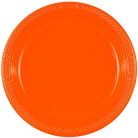 JAM PAPER Round Plastic Party Plates - Medium - 9 inch - Orange - 200/Box
