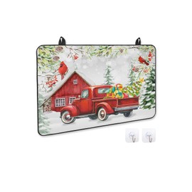 Stove Cover for Electric Stove, Christmas Vintage Red Truck Barn and Holiday Trees Stove Top Cover for Glass Top, Heat Resistant Rubber Mat Foldable Cooktop Cover Top Protector, 28.5"x20.5"