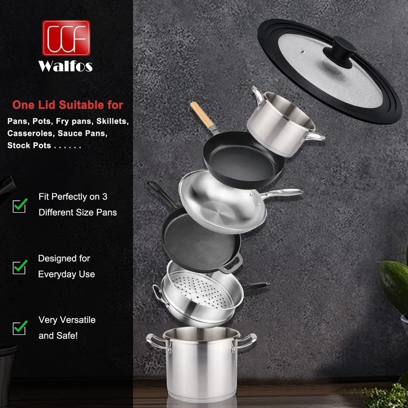 Universal Lid for Pots, Pans and Skillets - Walfos Tempered