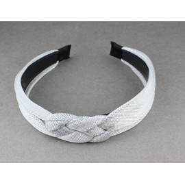 Silver braided headband soft fabric covered band grip teeth braid 7/8 inch wide top knot braid headband sparkly shimmer