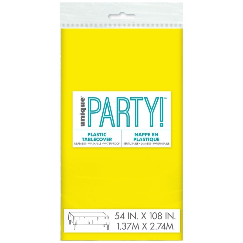 Unique 35596 Plastic Tablecloth-2.74 m x 1.37 m-Neon Yellow