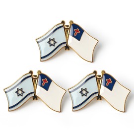 Israel Flag and Christian Cross Flag 2 Pcs Combination Pin - Fine pin, metal lapel pin badge pin for suits, jackets and dresses - Set of 3