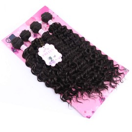 FRELYN 4 Bundles Deep Wave Curly Synthetic Hair Weave Extensions Color 2# (16" 18" 18" 20"), Soft and Natural as Human Hair Weave Bundles