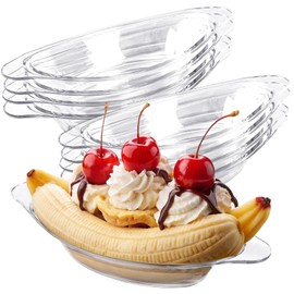 JarThenaAMCS 20 Pack Banana Split Boat Bowls 6 Oz Ice Cream Sundae Cups Clear Acrylic Dessert Dishes Reusable Serving Plates for Fruit Salad Yogurt Snack