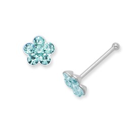 Pack of 2 Sterling Silver Turquoise Cubic Zirconia Nose studs - Flower design - SIZE:3.5mm - Ball end studs. Gift boxed. 5514TQ
