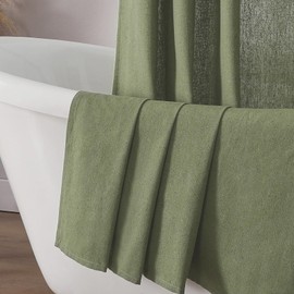 OWENIE Colin Sage Green Shower Curtain 78 Inch, Soft Boho Cotton Cloth Linen Texture Fabric Bathroom Shower Curtain with 12 Hooks, Hotel Spa Luxury, Machine Washable, Linen, 72x78 Inch