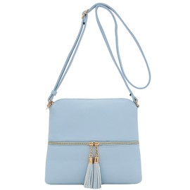DELUXITY Lightweight Medium Crossbody Bag with Tassel (Light Blue)