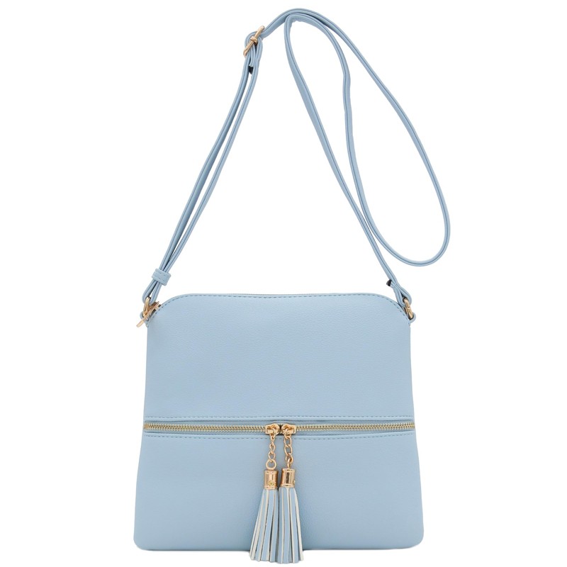 DELUXITY Lightweight Medium Crossbody Bag with Tassel (Light Blue)