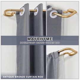 Mayrhyme Double Curtain Rods Warm Gold,Room Darkening Drapery Rod for 28-48 Inches,Adjustable 3/4 Inches Front and 5/8 Inches Back Quality Metal Rod for Window,Wrap Around Design