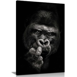Panther Print Fine Art Prints Black Monochrome Gorilla Close Up Portrait Artistic Framed Canvas Print, Pictures for Home Walls, Bedroom, Living Room & Bathroom Decor 31x20cm (12x8in)