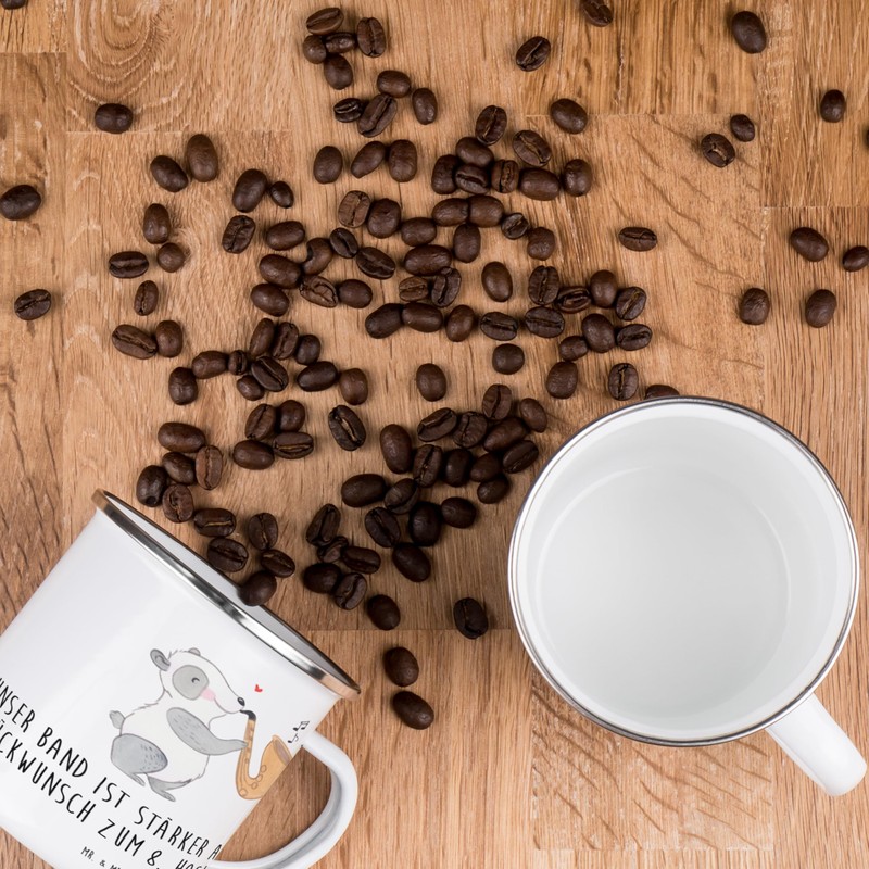 Mr. & Mrs. Panda Camping Emaille Tasse 8. Hochzeitstag Blechhochzeit