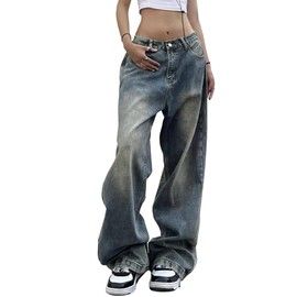 EMMIOL Women Wide Leg Jeans Trendy High Waisted Denim Pants 90s Baggy Jeans Trouser Jeans with Pockets Vintage Blue