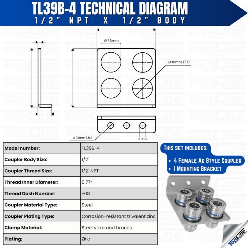 1/2" Body 1/2" NPT AG Thread | Agricultural Couplers Hydraulic
