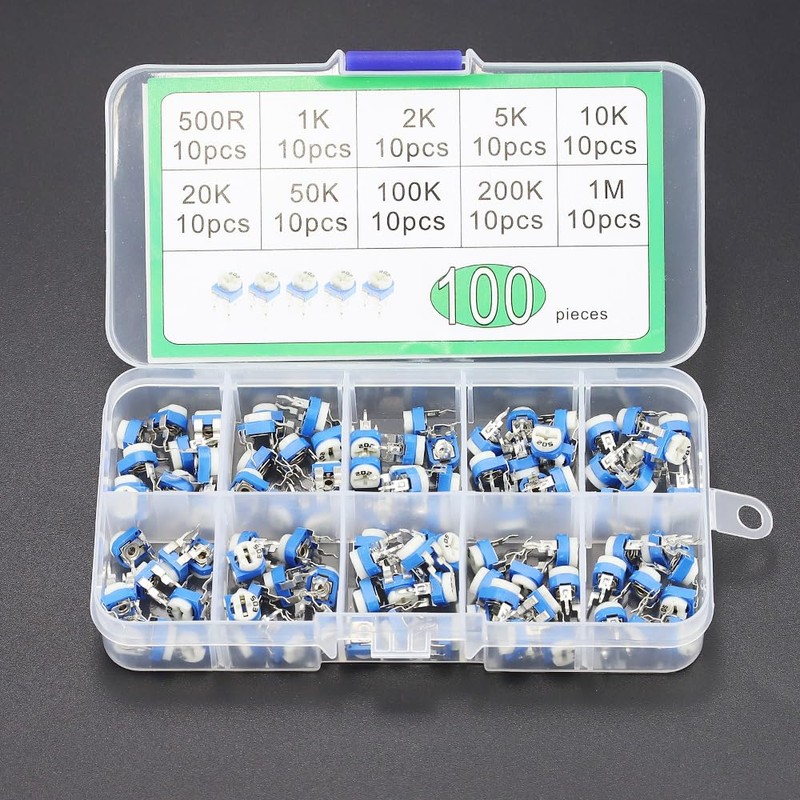 Glvaner Variable Resistors, 500-1M ohm, Set of 100, Potentiometer, Semi-Fixed