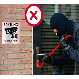 Video Surveillance Sign Private Property, Pack of 3 Caution Camera Surveillance Made of Aluminium Alloy (3 Pieces, White)