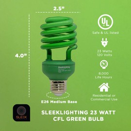 SLEEKLIGHTING 23 Watt T2 Green Light Spiral CFL Light Bulb,- UL Approved- 120V, E26 Medium Base-Energy Saver (Pack of 4)