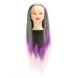 Green Purple Gradient Wig Hair Mannequin Head Hairdressing Styling Training Braiding Practice Doll Head