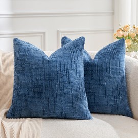 GriNeed Throw Pillow Covers Blue Set of 2 20x20 Inch Pillow Covers, Soft Chenille Neutral Decorative Pillowcases for Couch Sofa Bed Living Room, Home Boho Decor, Modern Farmhouse Cushion Covers