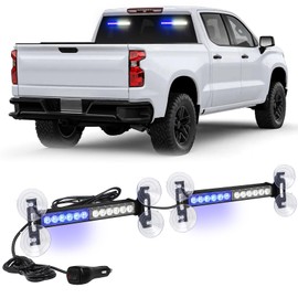 XRIDONSEN 2X 10.7 inch Blue White Emergency Lights 24 LED Warning Flashing Safety Side Window Front/Rear Windshield Strobe Lights Grill Surface Mount for Police Firefighter Ambulance Vehicles Trucks