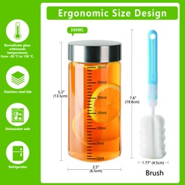 BPFY 4 Pack 10 oz Glass Juice Bottles with Stainless Steel Lids Wide Mouth Borosilicate Glass Shaker bottle for Juicing, Protein, Smoothies, Reusable, Leak Proof, Dishwasher Safe Glass Water Bottles