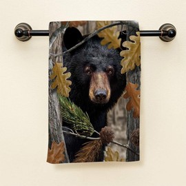HGOD DESIGNS Bear Hand Towels,Black Bear Family in Autumn Cotton Soft Bath Hand Towels for Bathroom Kitchen Hotel Spa Hand towels 15"X30"