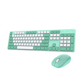 POWZAN Wireless Keyboard and Mouse, Ultra Slim Compact Full Size Wireless Keyboard and Mouse Combo 2.4G Ultra-Thin Sleek Design for Windows, Mac, Computer, Desktop, PC, Notebook - (Green White)