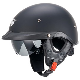 VCOROS Half Helmets Motorcycle VHF04 Open Face Sun Visor Quick Release Buckle Adjustable DOT Approved Cycling Retro Cruiser Pilot Helmets for Adults Men and Women (Matte Black,L)