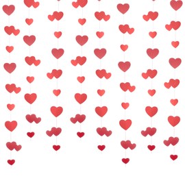 Paper Garland Ceiling Hanger Banner with Hanging Heart Glitter Paper, Banner Streamer for Hen Night, Engagement, Anniversary, Wedding, Valentine's Day, Bridal Party Decoration (Red)