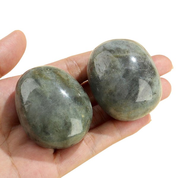 QINJIEJIE White Labradorite Polished Protection Crystals 1.8-2.0" 2PCS Large Reiki