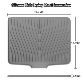 Silicone Dish Drying Mat for Kitchen Counter, Dish Drying Pad Non-Slip Dish Drain Pad with Built-in Drain Lip, Easy Clean Drain Rack Dish Mat for Kitchen Counter, Kitchenware(15.8"x 13")