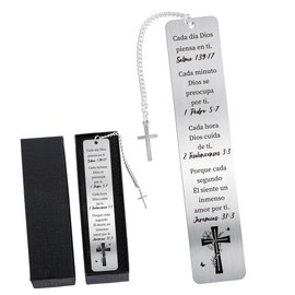 Spanish Bible Bookmark Gifts: Christian Metal Book Marks in Spanish, Religious Cross Page Marker, Inspirational Prayer Gifts with Box for Women Men Students School Office Supplies