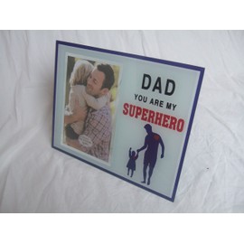 "Dad You are My Superhero" Sentimental Blue White 6" x 4" (15x10cm) Portrait Glass Photo Frame