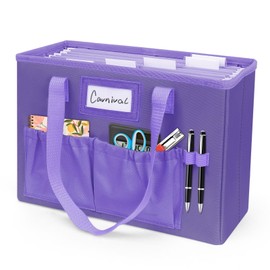 abcxgood Desktop File Organizer Box,Collapsible Hanging Filing Box,Home Office Document Storage Organizer with Front Pocket and Handles, Letter Size Folder. (PURPLE)