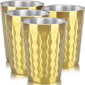 Beasea 15oz Stainless Steel Cups, 4 Pack Gold Double Wall Metal Stackable Insulated Portable Drinking Tumblers Unbreakable Shatterproof Glasses for Home Restaurant Party Camping Travelling