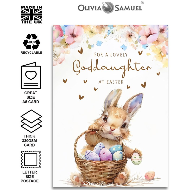 Goddaughter Easter Card - Bunny with Easter Eggs Design -
