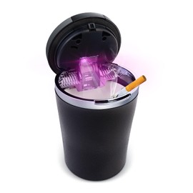SOLARXIA Car Ashtray, Auto Ashtray with Damping Lid Purple LED Light for Most Car Cup Holder Home Office (Black)