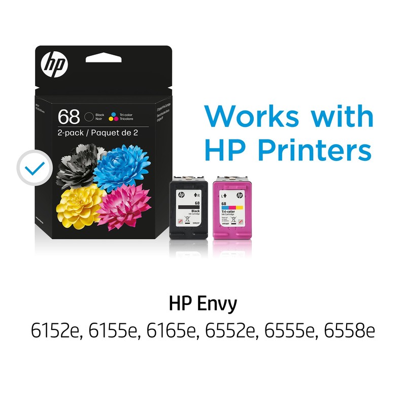 HP 68 Black/Tri-Color Ink Cartridges (2-Pack) | Works Envy 6100e,