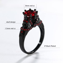 Ringcrown Red 1CT AAA CZ Women's Wedding Ring Black Skull Ring for Women Crown Punk Ring