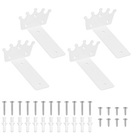 Pack of 4 Floating Shelf Brackets, White, Metal Shelf Brackets, Heavy Duty Shelf Brackets, Wall Console, L Angle Shelf, Floating Shelf, Wall Bracket (White, 125 mm, Crown)