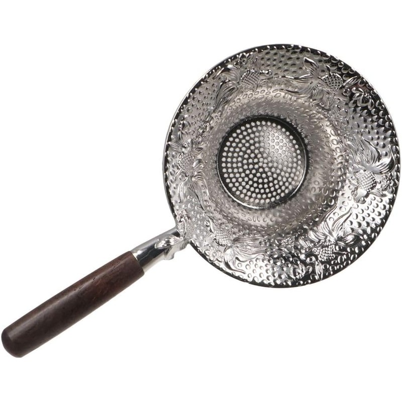 Stainless Steel Tea Strainer,Embossed Tea Strainer with Wood Handle,Loose Leaf