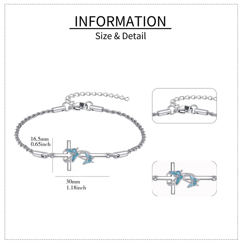 ONEFINITY Butterfly Cross Bracelet 925 Sterling Silver Butterfly Jewelry Gifts